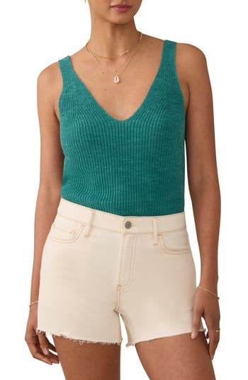 Faherty Miramar Linen & Organic Cotton V-neck Sweater Tank In Green