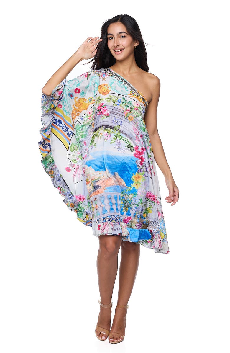 RANEES One-Shoulder Ruffle Dress, Alternate, color, Blue