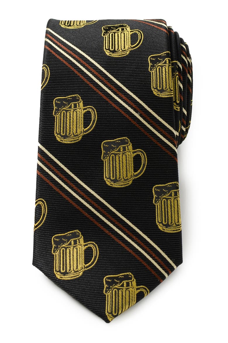 Beeraficionado Stripe Silk Blend Tie, Main, color, BROWN