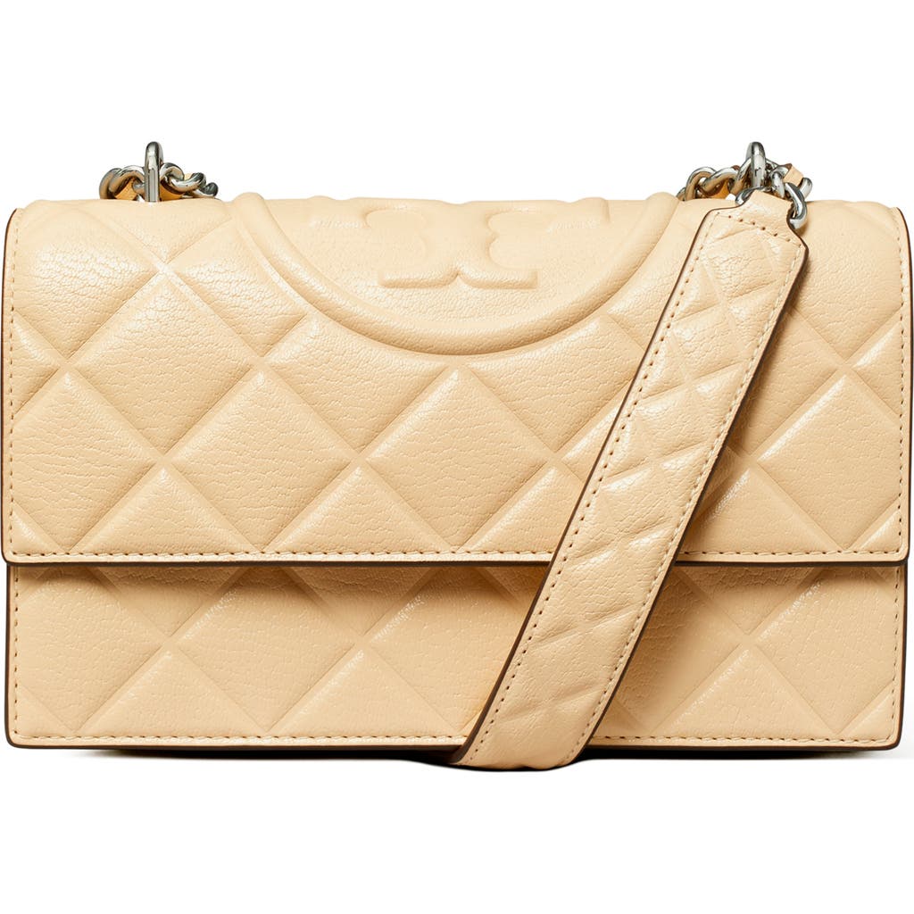 Tory Burch Fleming Small Convertible Leather Shoulder Bag In Vanilla Soft Serve
