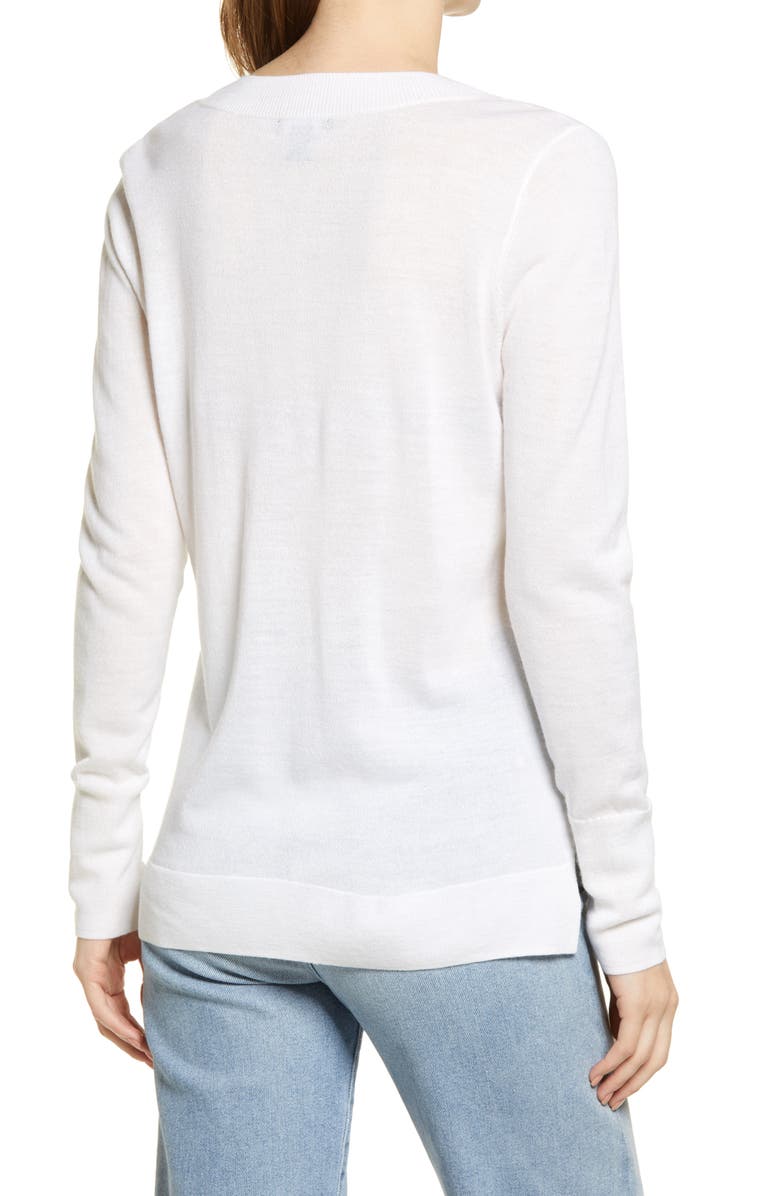 Halogen<sup>®</sup> V-Neck Merino Wool Blend Sweater, Alternate, color,