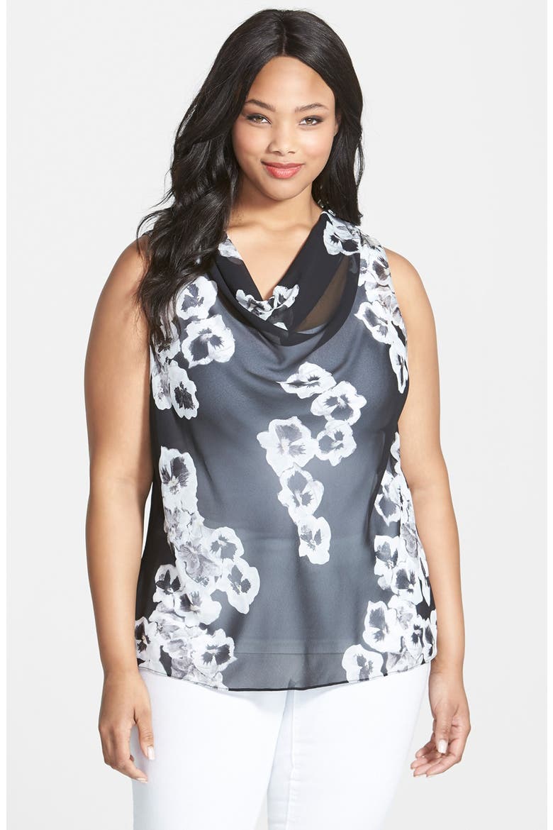 Knit Back Cowl Neck Shell, Main, color, FLORAL BLACK