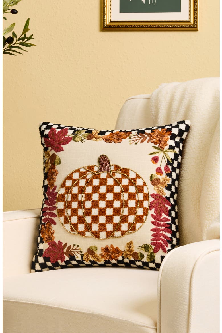Check Pumpkin Throw Pillow, Alternate, color, ORANGE