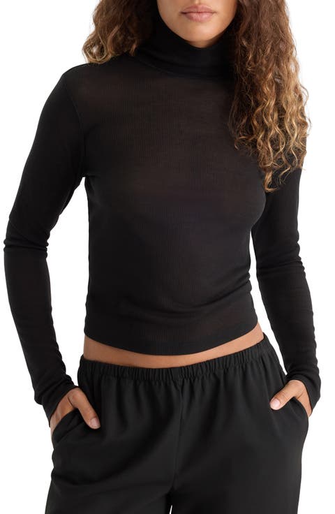 Sheer Rib Turtleneck Sweater