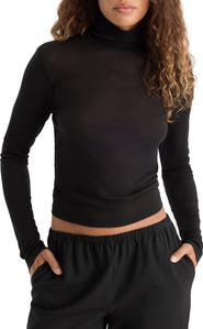 Good American Sheer Rib Turtleneck Sweater