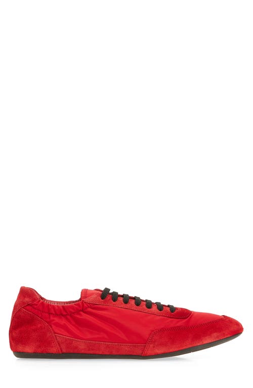 Prada Collapse Mixed Media Low Top Sneaker In Red