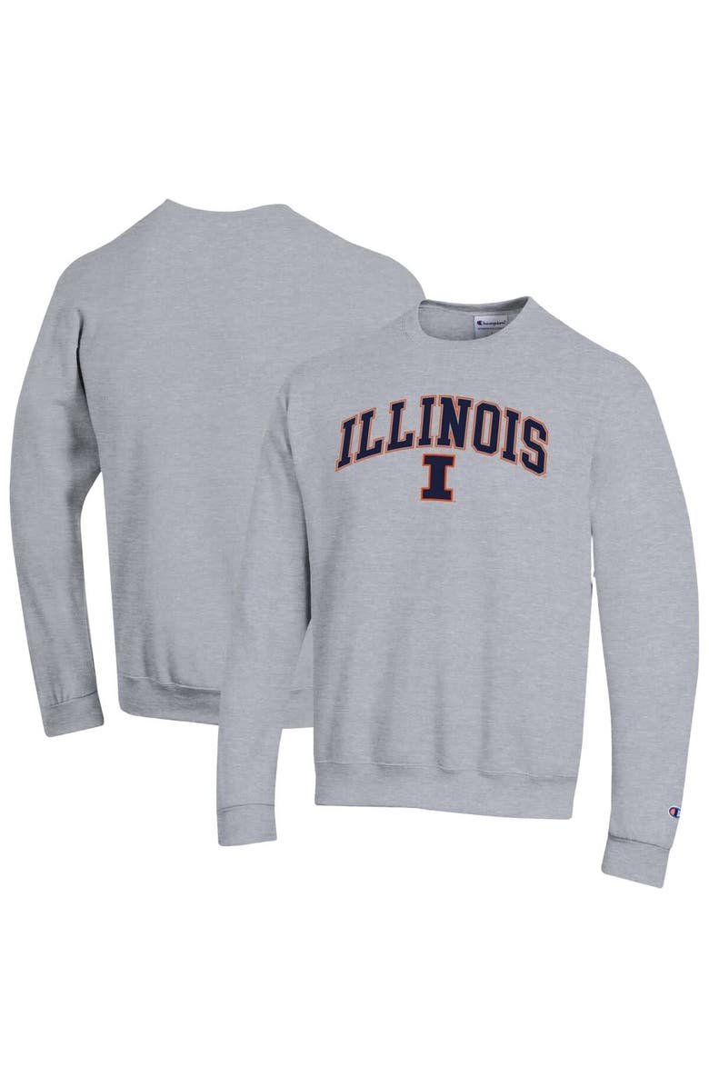 Champion Men's Champion  Heather Gray Illinois Fighting Illini Arch Over Logo Pullover Sweatshirt, Alternate, color, 