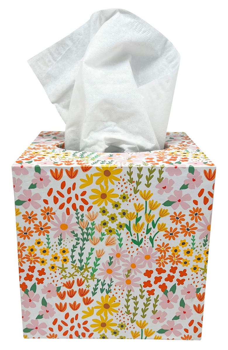 Mariposa Botanical Tissue Box Cover, Main, color, White Multi