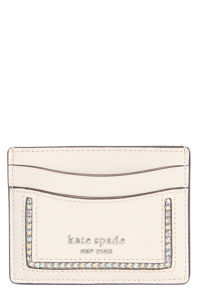 morgan crystal inlay saffino leather card wallet, Main, color, PARCHMENT