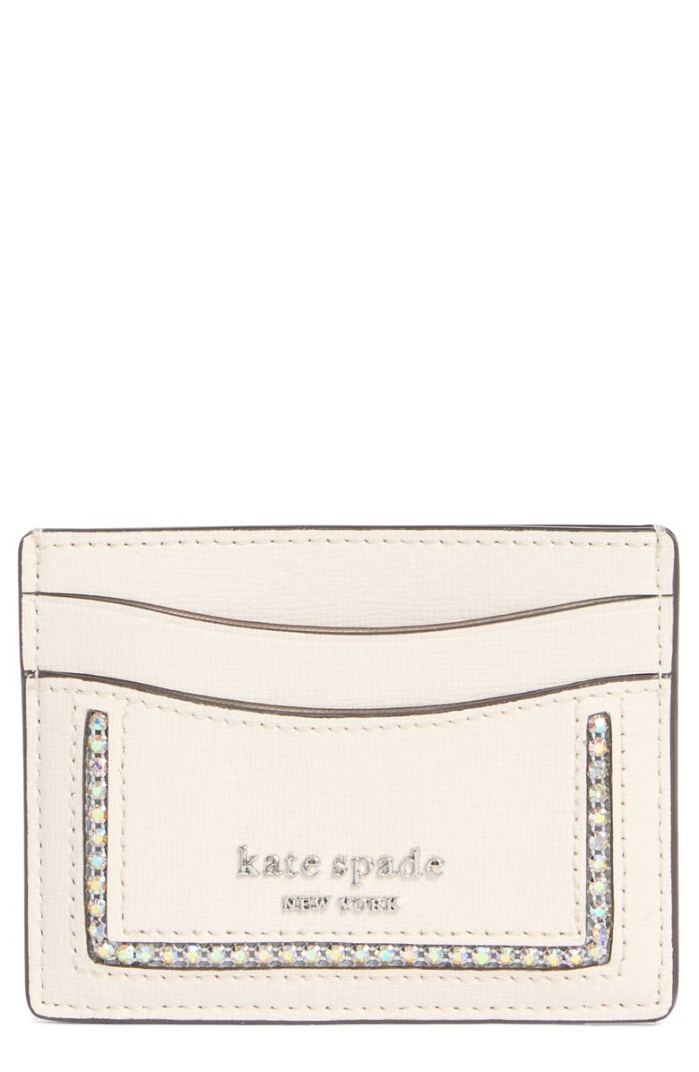 Kate Spade New York morgan crystal inlay saffino leather card wallet, Main, color, 