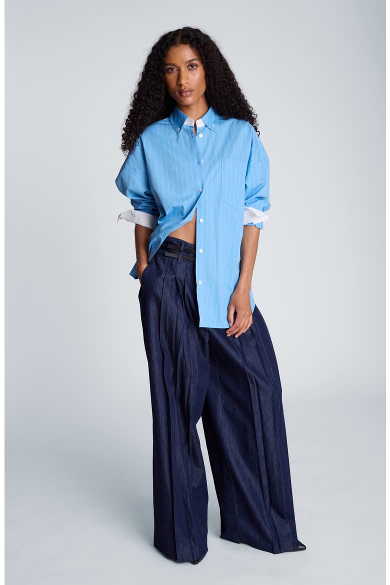 Pinstriped Cotton Button-Up Shirt, Alternate, color, LAKE BLUE/WHITE