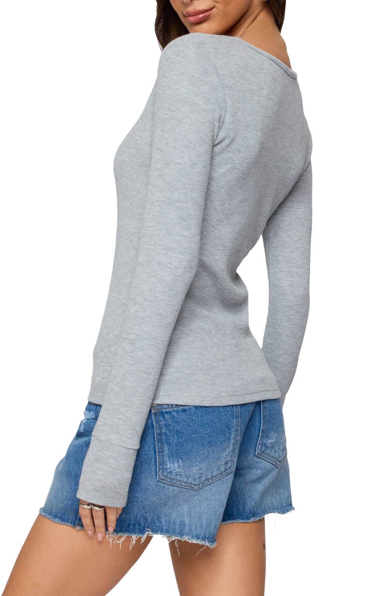 EDIKTED Helanie Long Sleeve Waffle Stitch Henley, Alternate, color, Gray-Melange