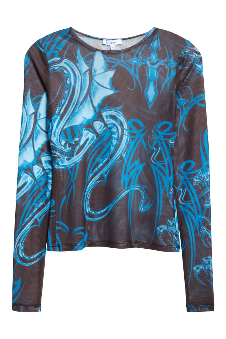 Tattoo Print Long Sleeve Mesh T-Shirt, Alternate, color, TATTOO-BLUE