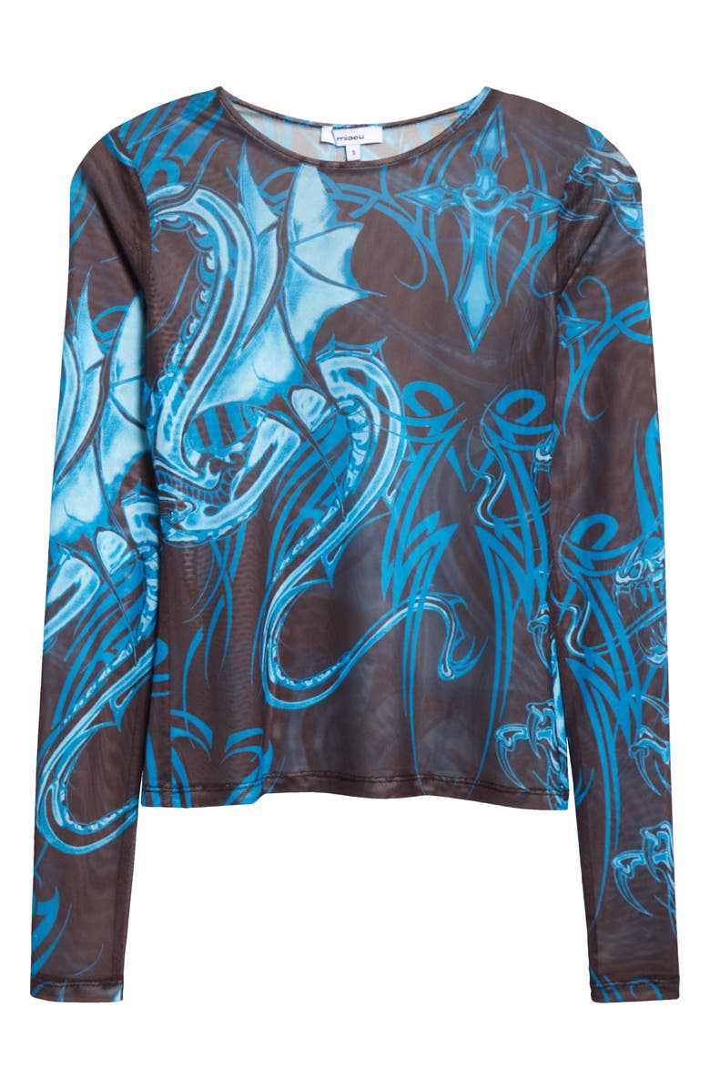 Miaou Tattoo Print Long Sleeve Mesh T-Shirt, Alternate, color,
