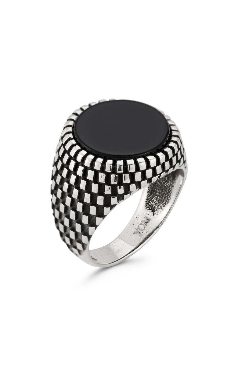 Yield of Men Sterling Silver Oxidized Black Onyx Signet Ring, Main, color, Silver