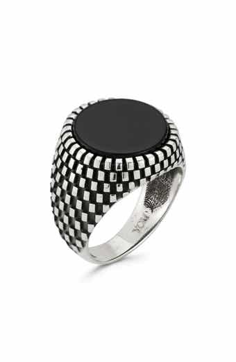Yield of Men Sterling Silver Oxidized Black Onyx Signet Ring