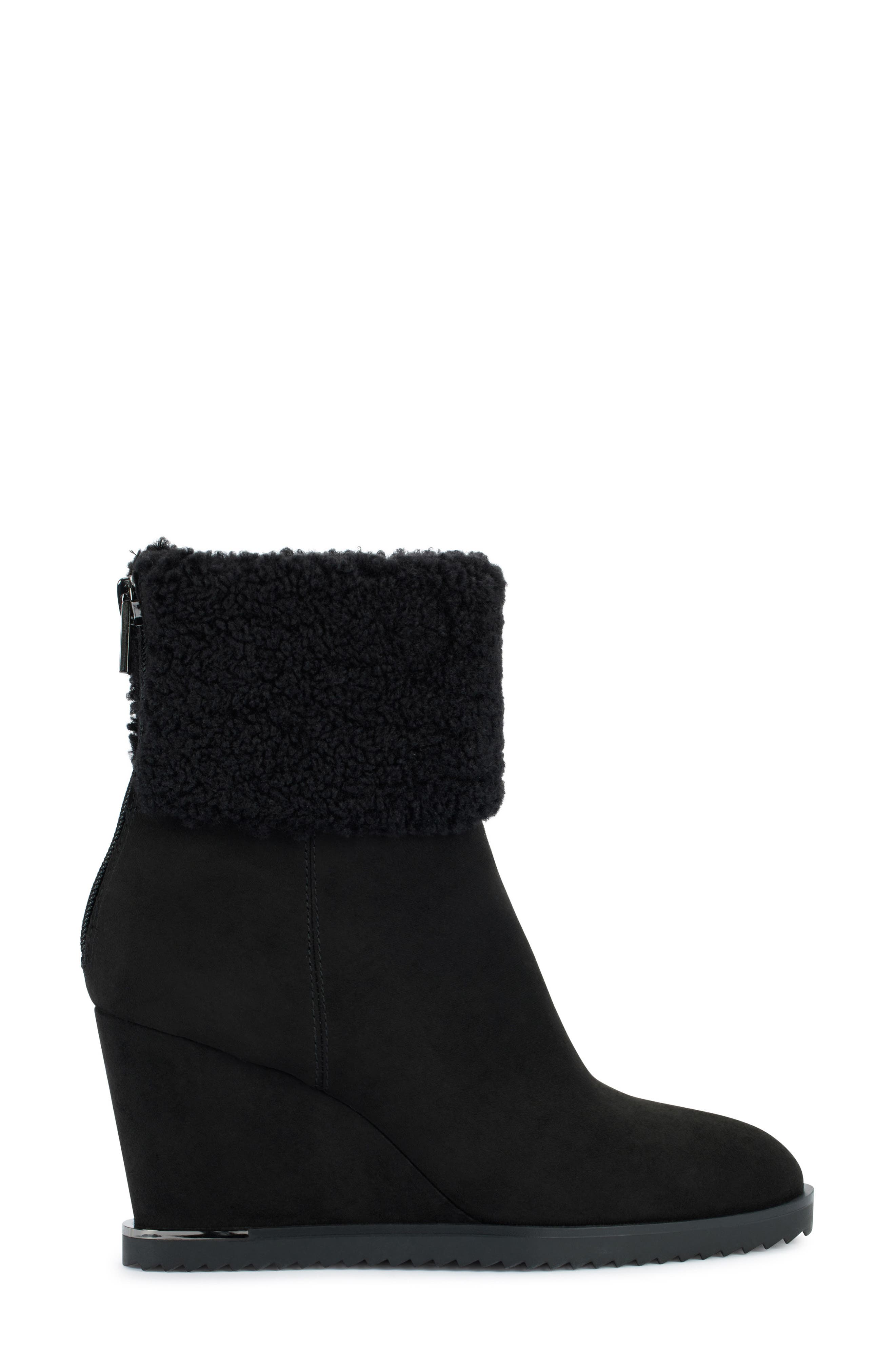 DKNY Powell Faux Shearling Wedge Bootie, Alternate, color, Blk - Black