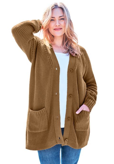 Shaker Button Front Cardigan Sweater