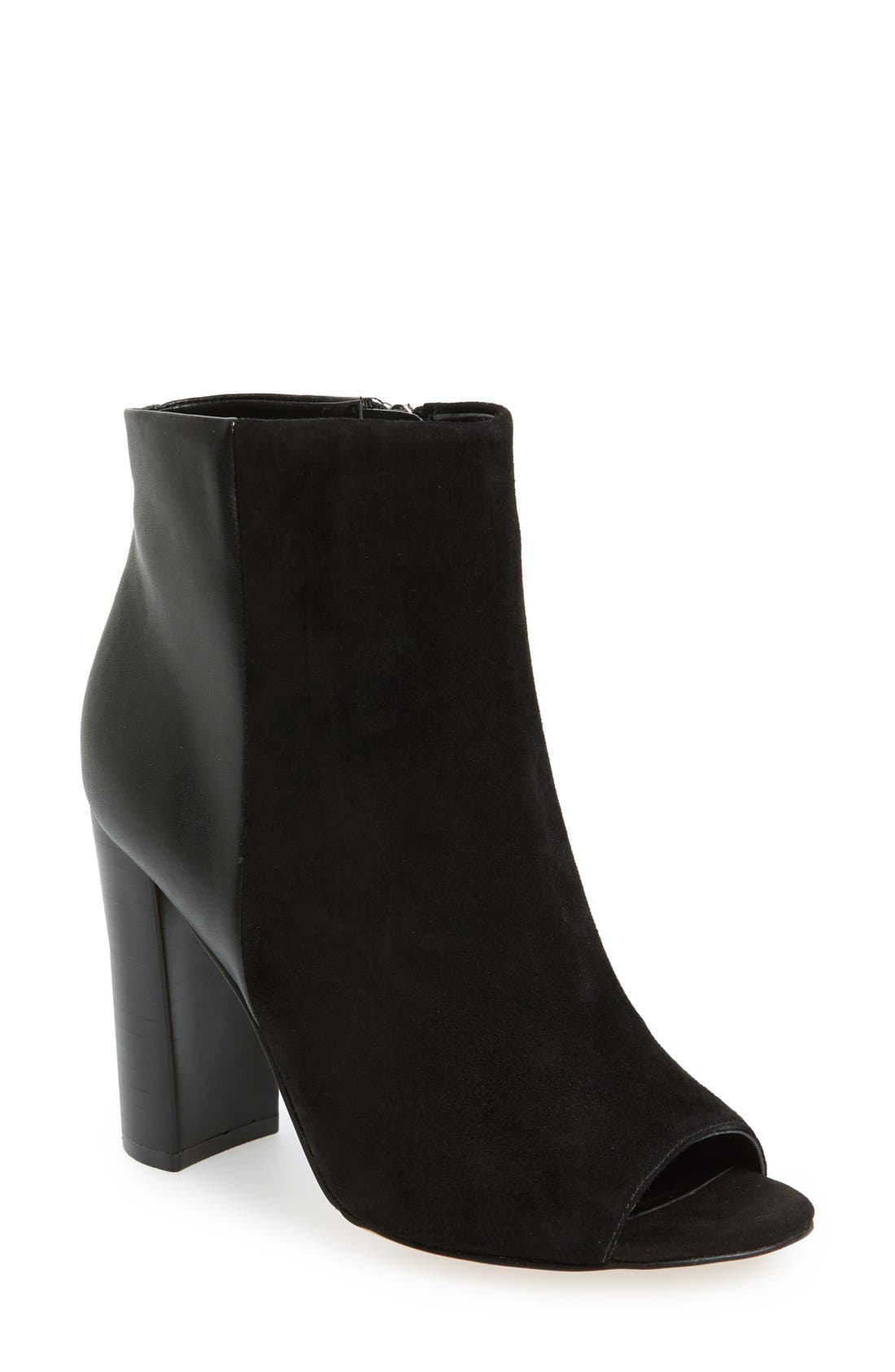 'Yarin' Open Toe Bootie, Main, color, BLACK SUEDE