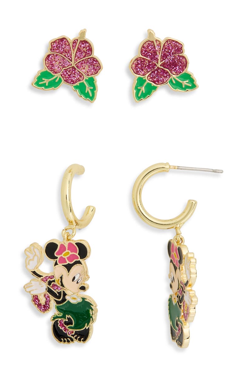 BaubleBar Set of 2 Minnie Mouse Hula Earrings, Main, color,