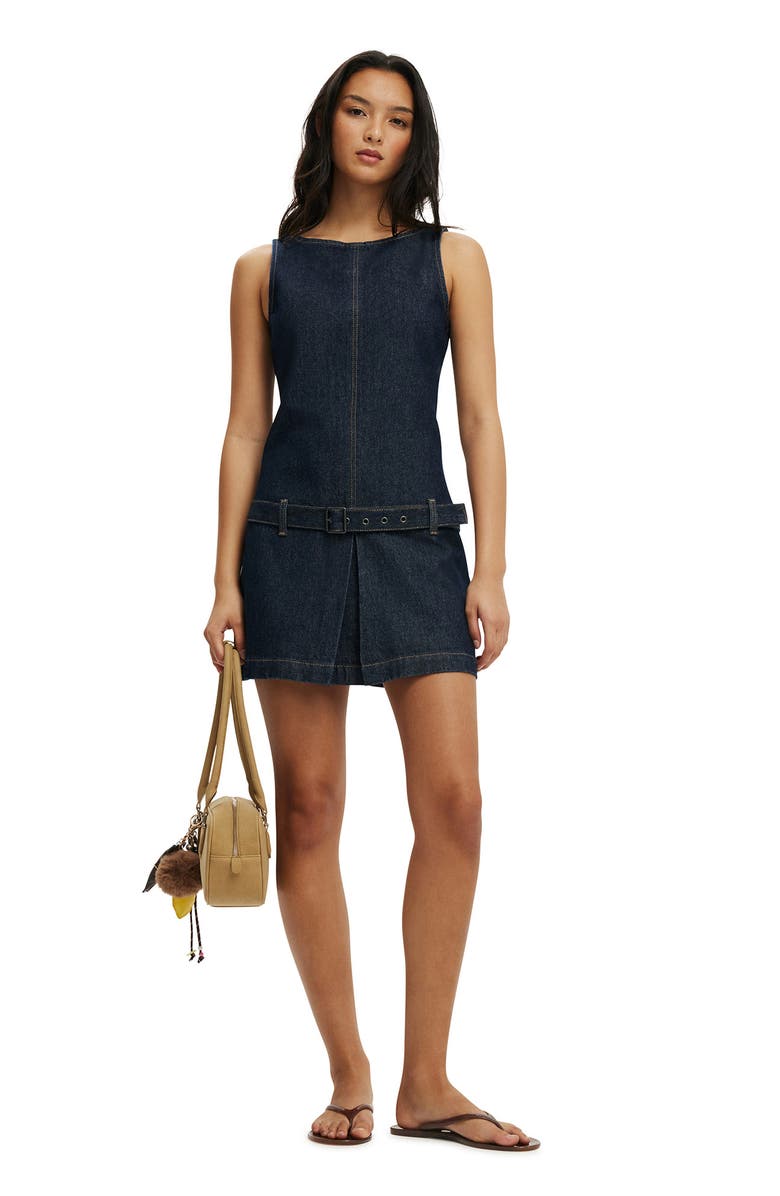 Cotton On Women's Luisa Belted Denim Mini Dress, Alternate, color, Shutter Blue