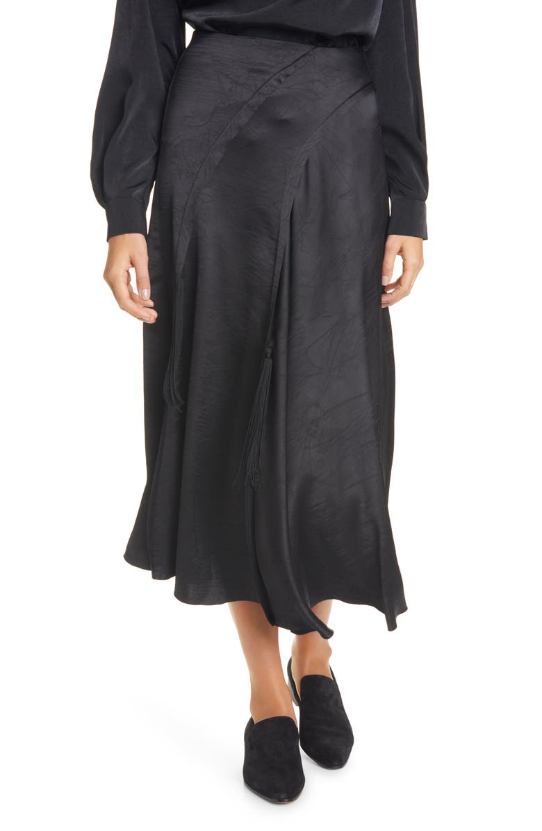 Vince Tassel Detail Asymmetrical Satin Skirt, Main, color, 