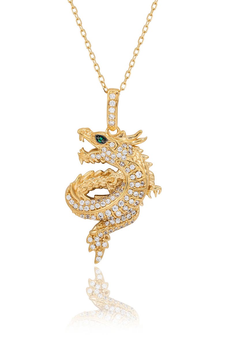 Pavé Cubic Zirconia Dragon Pendant Necklace, Main, color, GOLD/ CUBIC ZIRCONIA