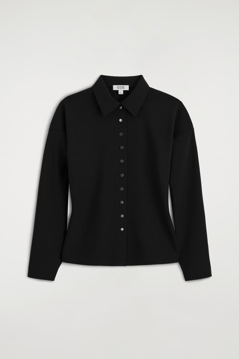 Waisted Crepe-Jersey Shirt, Alternate, color, BLACK
