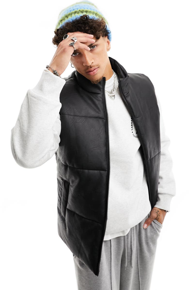 ASOS DESIGN Faux Leather Puffer Vest, Main, color, 