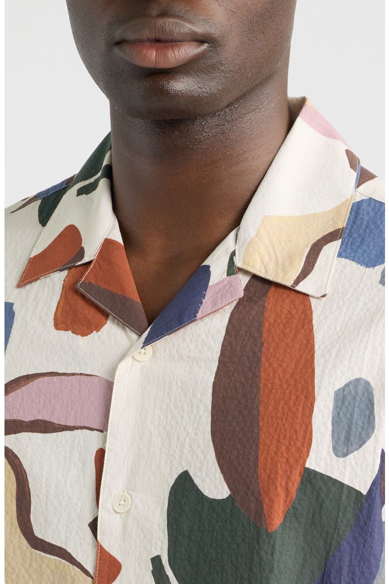 Didcot Abstract Stretch Cotton Camp Shirt, Alternate, color, ECRU / MULTI