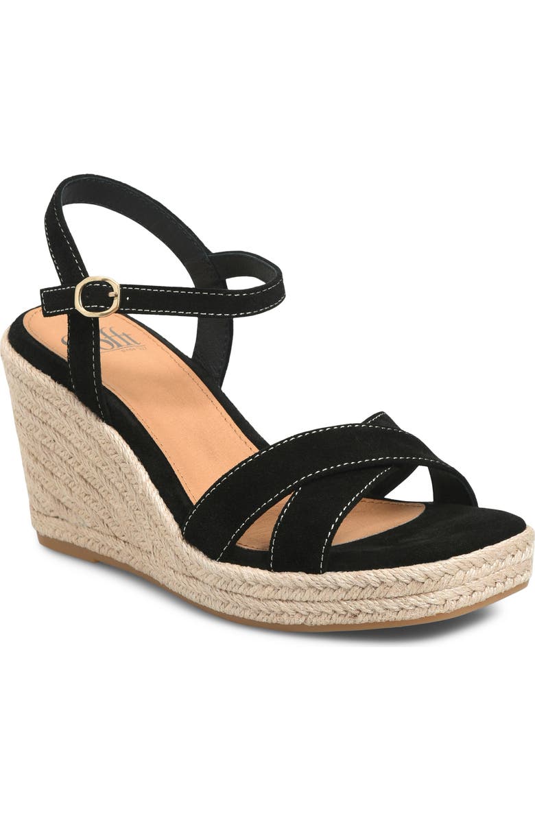 Söfft Neely Ankle Strap Platform Espadrille Sandal, Main, color, Black Suede
