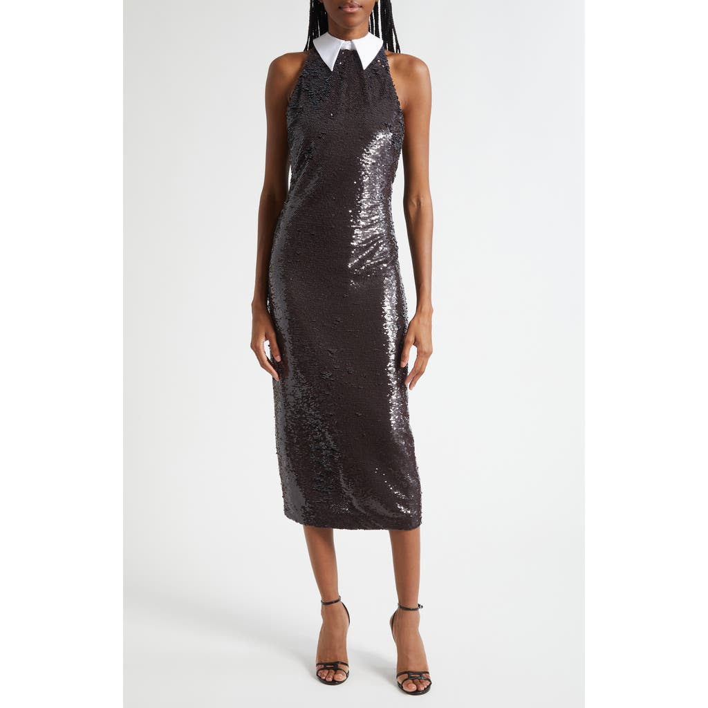 L'agence Lilith Sequin Poplin Collar Sleeveless Midi Dress In Multi