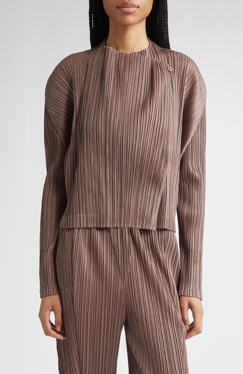 Pleats Please Issey Miyake Pleated Jacket, Main, color, Brown