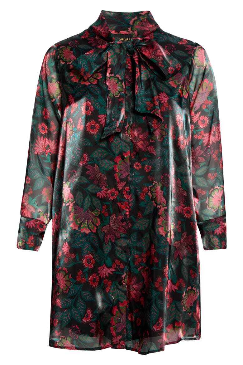 Floral Organza Tie Neck Shift Dress, Alternate, color, BLACK-TEAL-RED