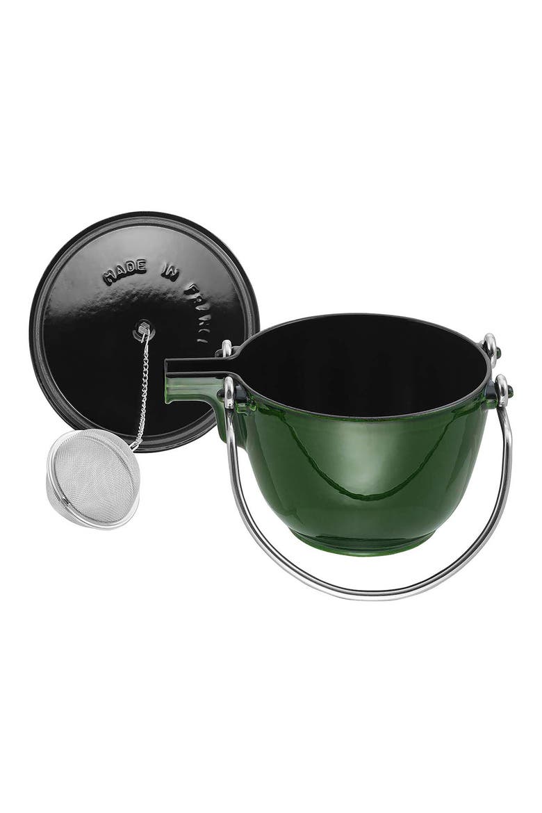 1-Quart Enameled Cast Iron Tea Kettle, Alternate, color, BASIL