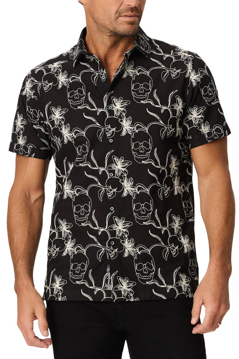 Emden Short Sleeve Button-Up Shirt, Main, color, BLACK