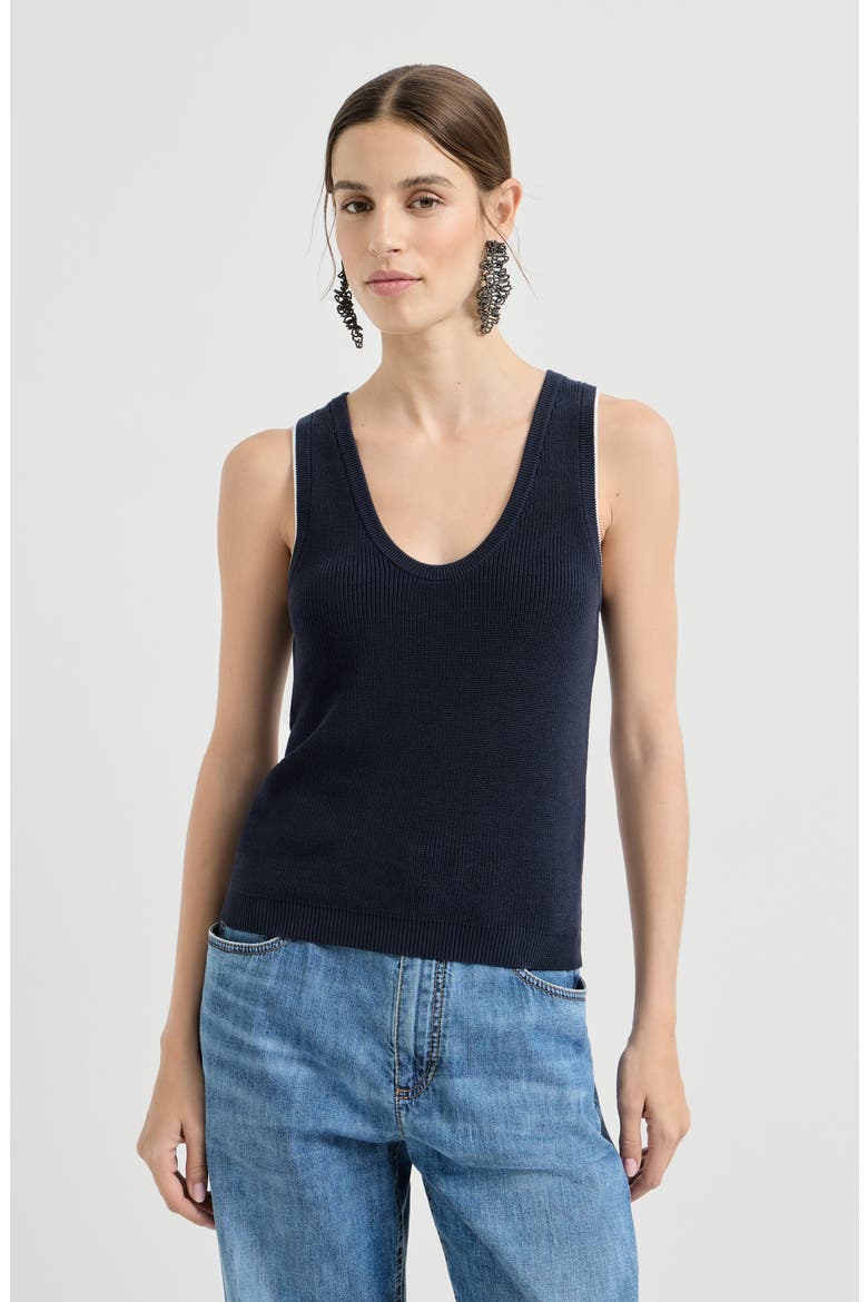 Cotton ribbed knit top, Main, color, Blue