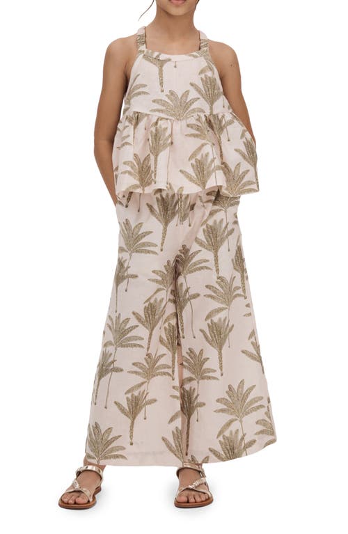 REISS REISS KIDS' KLEMEE SR. PALM PRINT LINEN & COTTON TRAPEZE TOP