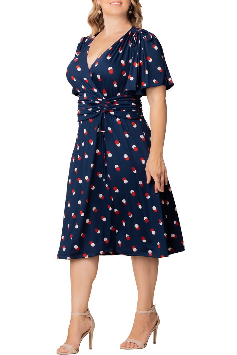 Jemma Ruched Tie Dress, Alternate, color, NAVY DOT DUO