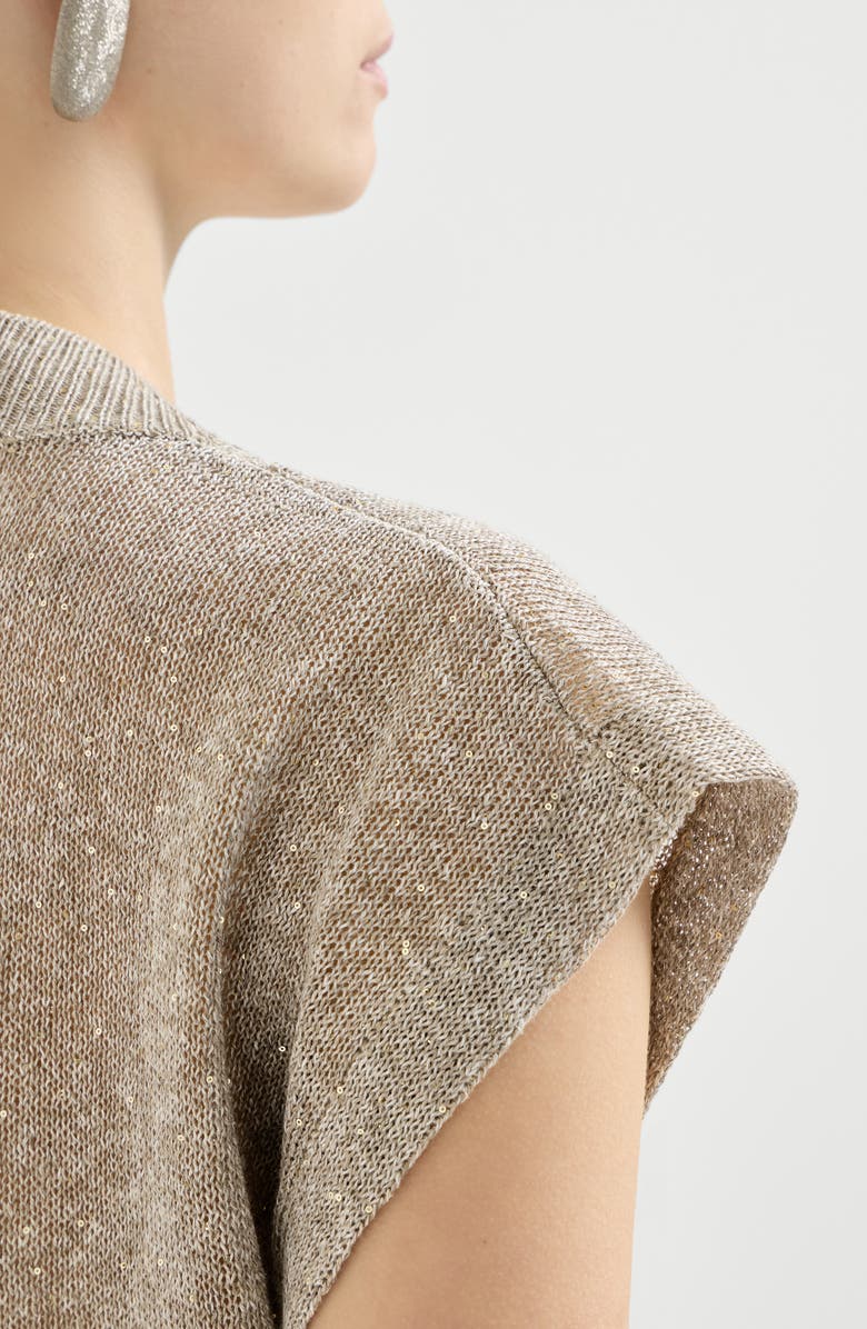 Brunello Cucinelli Linen and cotton Diamond yarn sweater, Alternate, color, Light Brown