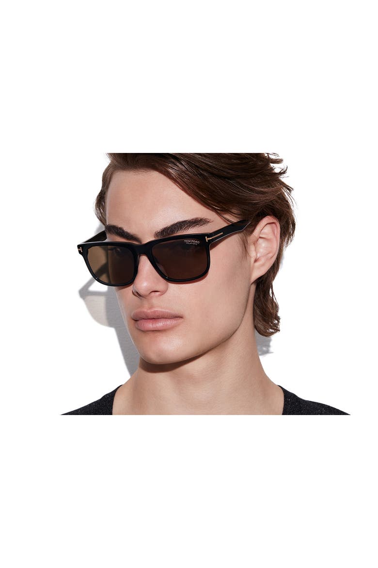 Stephenson 56mm Polarized Square Sunglasses, Alternate, color, SHINY BLACK