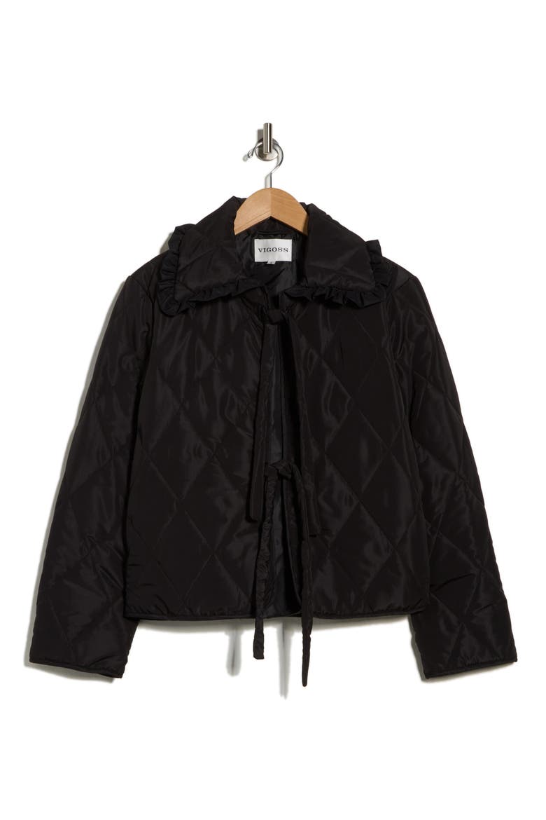 Quilted Tie Front Jacket, Alternate, color, BLACK