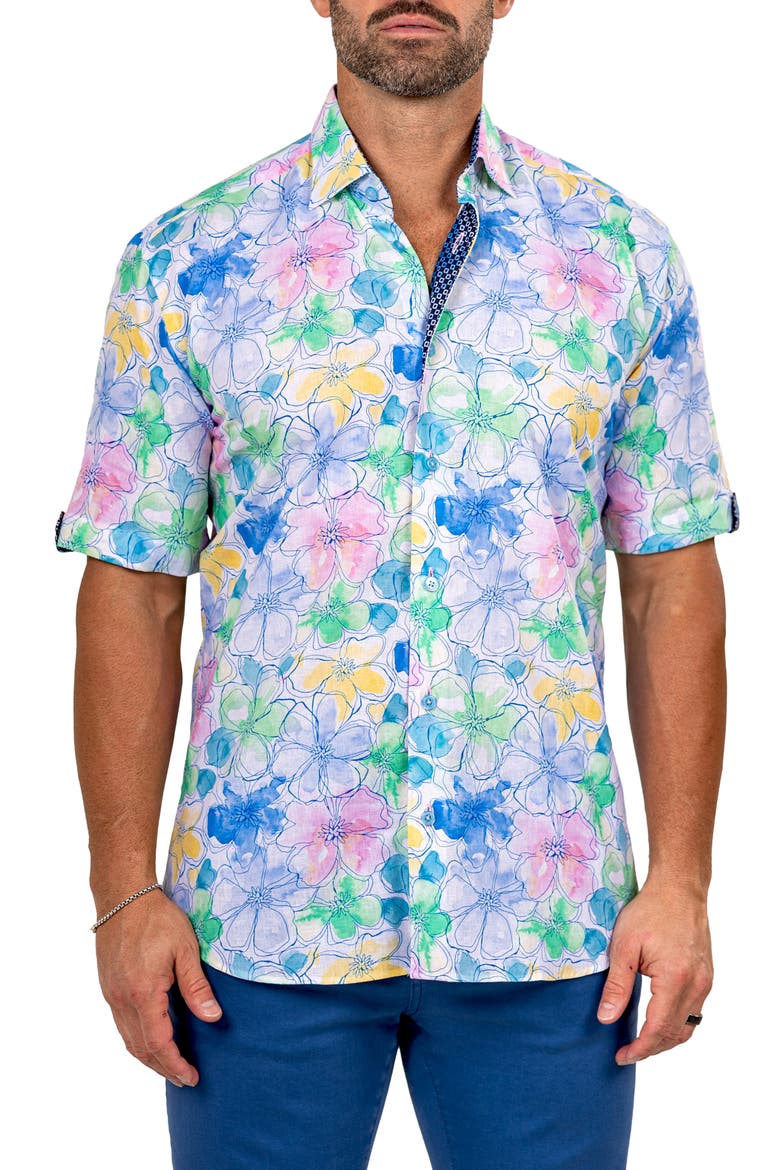 Galileo Marthy Short Sleeve Button-Up Shirt, Main, color, WHITE/MULTI