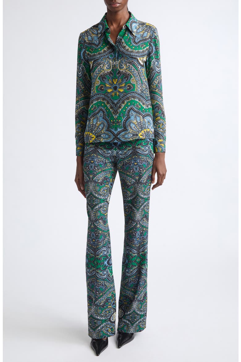 Willa Printed Silk Shirt, Alternate, color, BON VOYAGE DEEP EMERALD