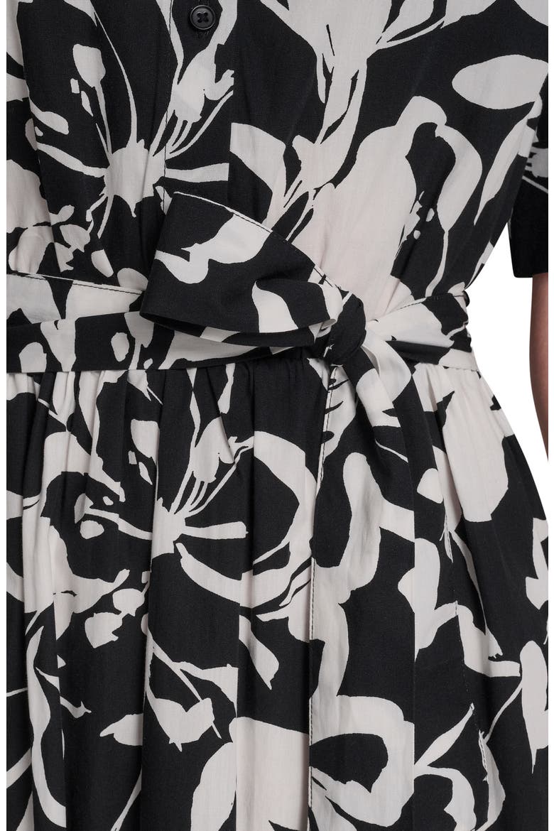 Floral Elbow Sleeve Cotton Midi Shirtdress, Alternate, color, BLACK/ IVORY