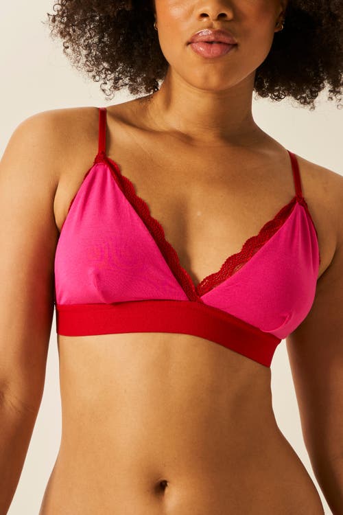 Stripe & Stare Lace Bralette & Original Knicker Set In Raspberry & Scarlet