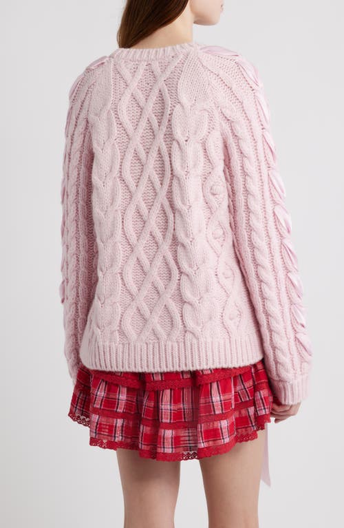 Loveshackfancy Kloss Ribbon Detail Alpaca Blend Cable Sweater In Pink