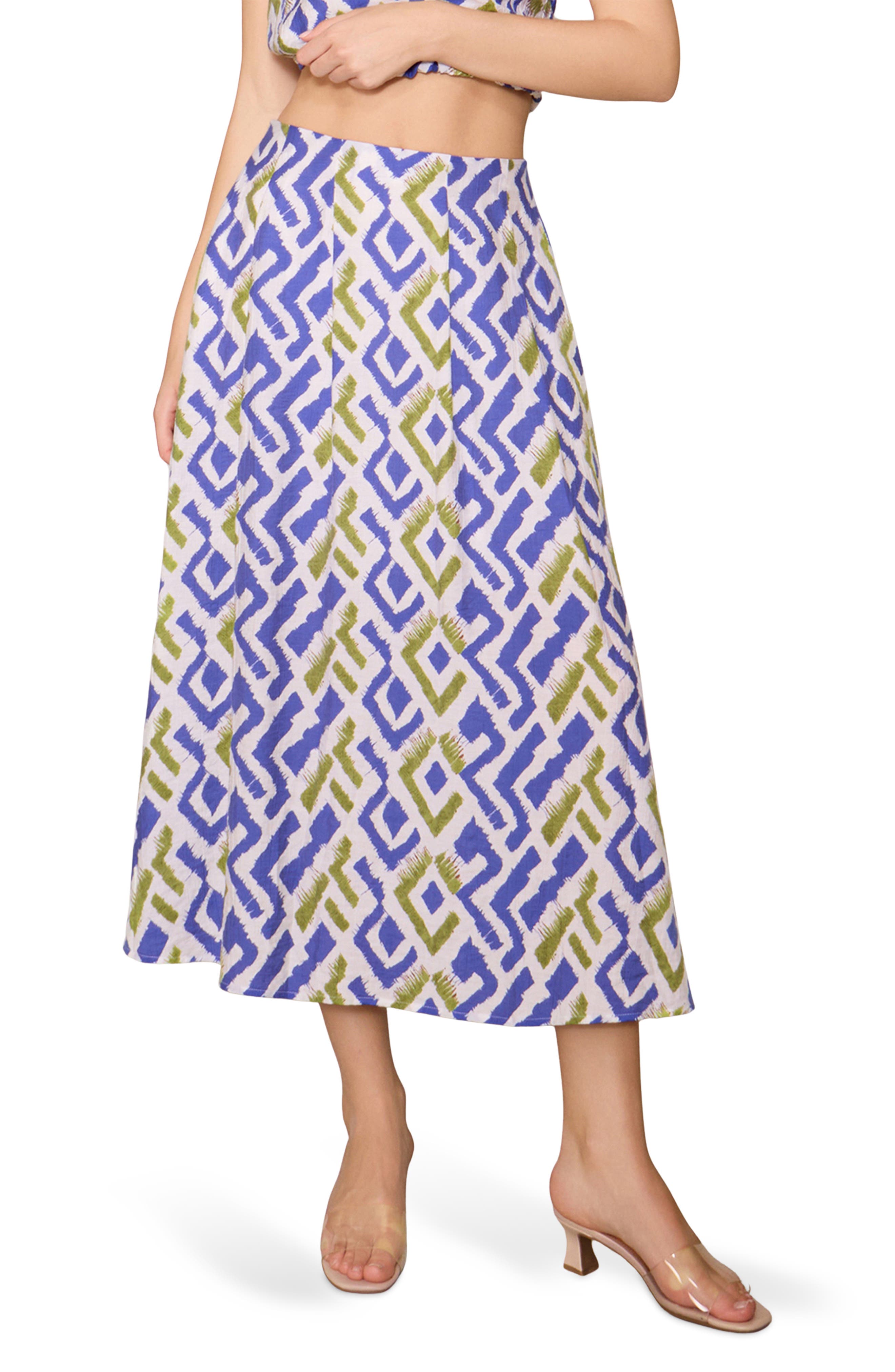 MELLODAY Geo Print Pull-On Midi Skirt