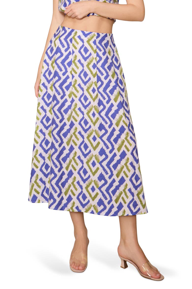 Geo Print Pull-On Midi Skirt, Main, color, BLUE GREEN PRINT
