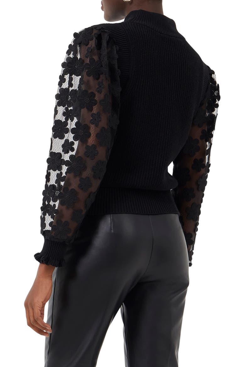 Juri Mozart Rib Sheer Sleeve Turtleneck, Alternate, color, BLACK